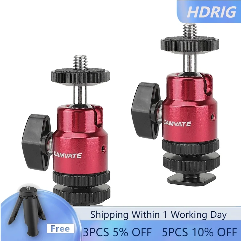 

HDRIG Mini Ball Head With 360° Shoe Mount Adapter (2-Pack) for Monitor/ Microphone/ Video Light DSLR Camera cage