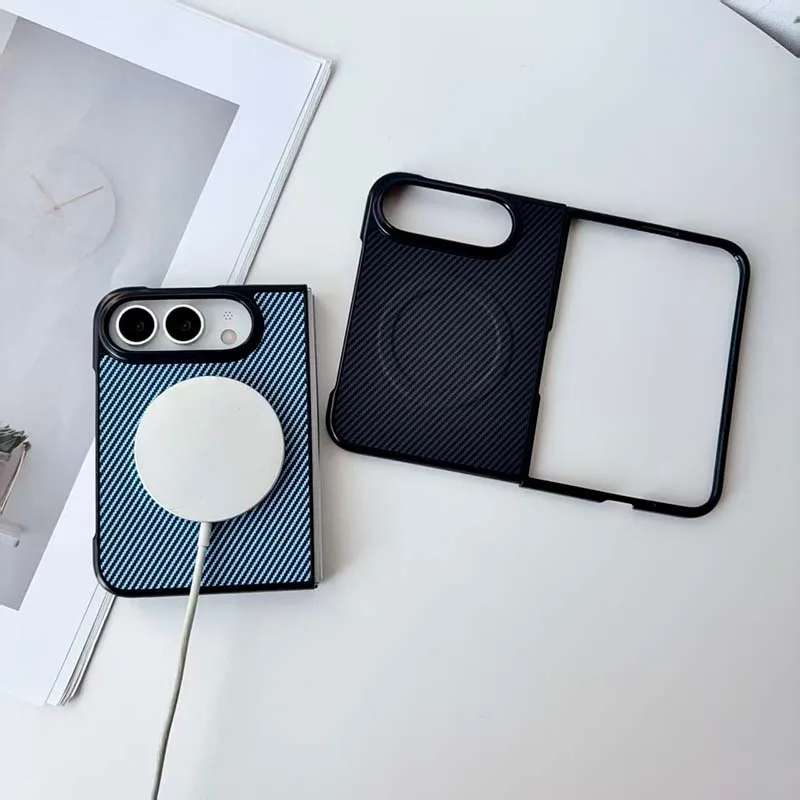 Premium Carbon Fiber Textured Dual-Layer Shock-Absorbing Phone Case with Wireless Charging Support