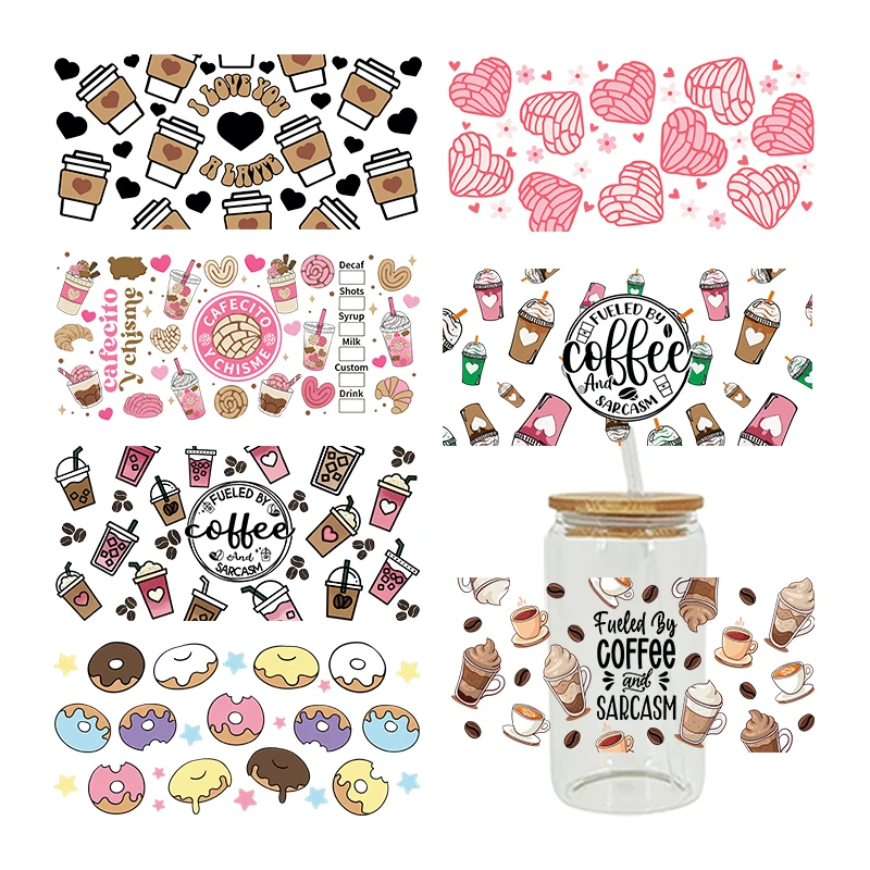 3D UV DTF Transfers Stickers 16oz Cup Wraps Coffee Printed For DIY Glass Ceramic Metal Leather Etc. D3242 dtf transfer sticker