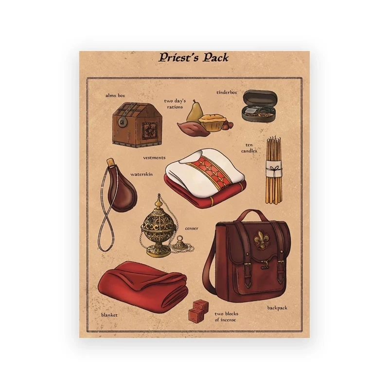 thumbnail image 1 of Impresiones de D&D Thief's Pack, artículos de fantasía para regalo de DnD, pinturas en lienzo, carteles, arte de pícaro, ladrón, guardabosques, decoración de mazmorras y dragones, 1 of 5