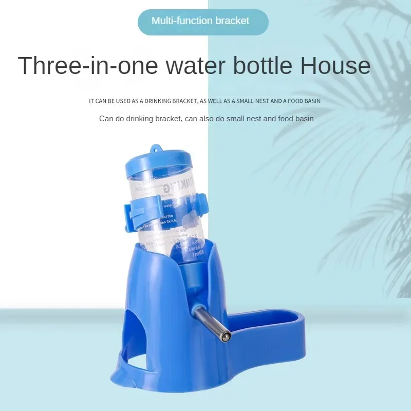 Auto Water Dispenser & Food Container Dual-Use Hamster/Rabbit/Guinea Pig Leak-Proof Small Animal Feeder Bowls Chew-Proof Bottle