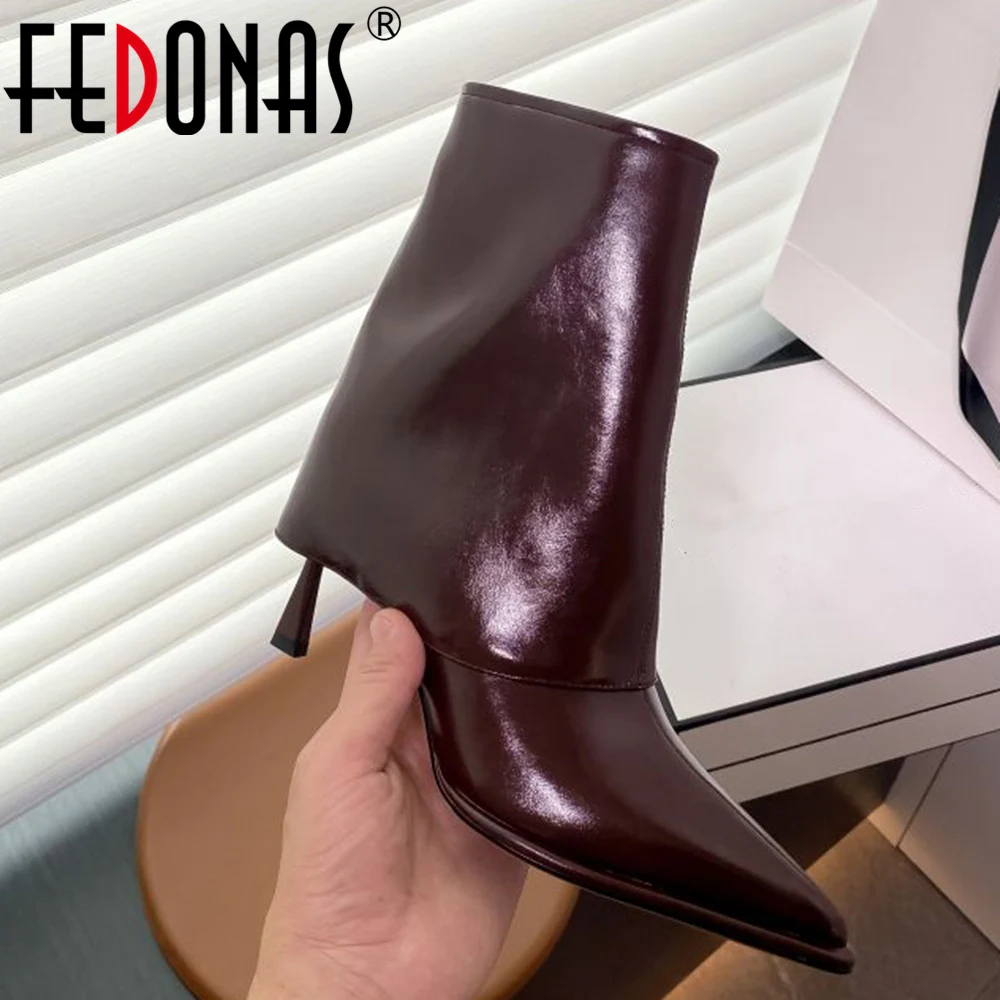 

Женские ботинки с острым носком FEDONAS, Черные полусапожки на тонких высоких каблуках с боковой молнией, элегантная офисная обувь на осень-зиму 2023