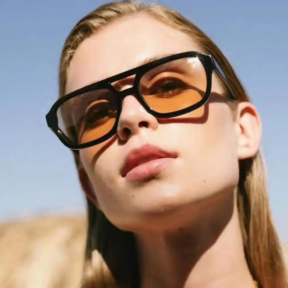 

UV Protection 70s Square Sunglasses Comfortable Wear Popular Outdoor Glasses Double Bridge Sun Glasses for Women & Men