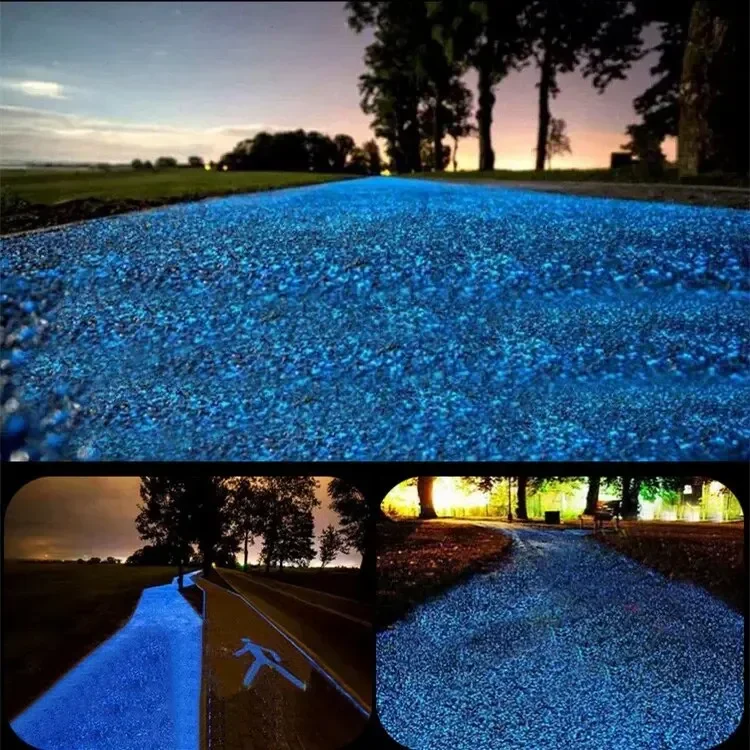 Glowing stones arranged in a natural setting at night