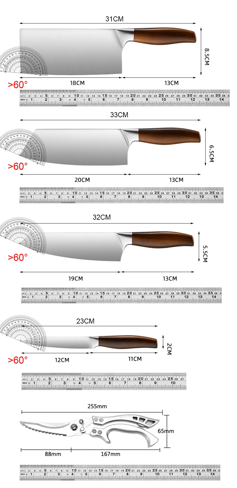 Japanese Kitchen Knife Stainless Steel Chef Knife Chopping Butcher Meat Cleaver Fruit Slicing Knives Scissors with Sheath 1-5pcs kitchen knife meat cleaver