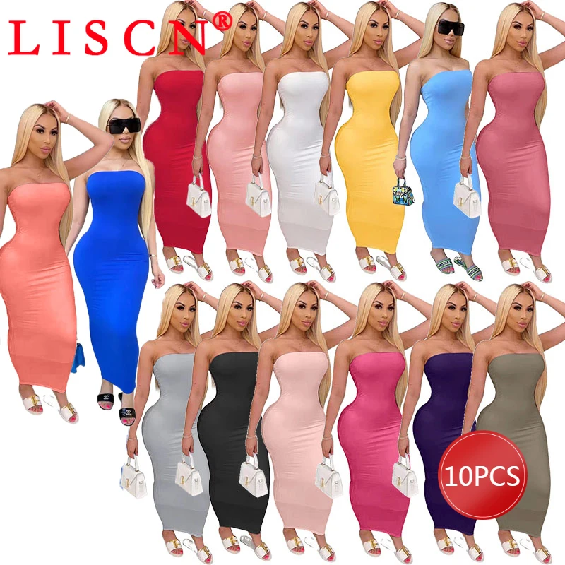 Bulk Items Wholesale Lots Dress for Women 2022 Ankle Length Strapless