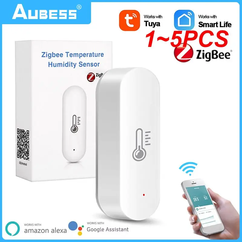 

Датчик температуры и влажности Tuya ZigBee, 1 ~ 5 шт., питание от аккумулятора, автоматизация для умного дома, работает с Alexa