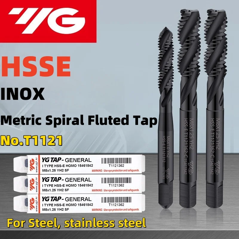 YG T1121 HSSE INOX Metric Spiral Fluted Tap M2M3M4M5M6M8M10M12-M36 Machine Screw Thread Taps For Blind Hole Tapping