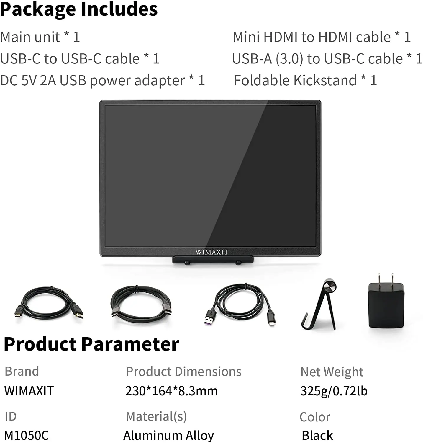 WIMAXIT M1050C 10.5 ġ ޴ , 1920x1280P IPSFHD 100% SRGB ũ ÷, USB-C HDMI VESA,  ɾ ̹ 