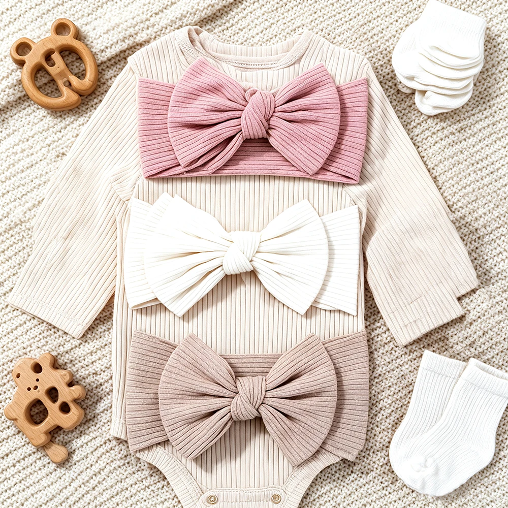 3 Teile/los Baby Mädchen Stirnband Set Mädchen Bogen Verknotet Haar Bands Weiche Gestrickte Kinder Headwear Neugeborenen Turban Baby Haar Zubehör