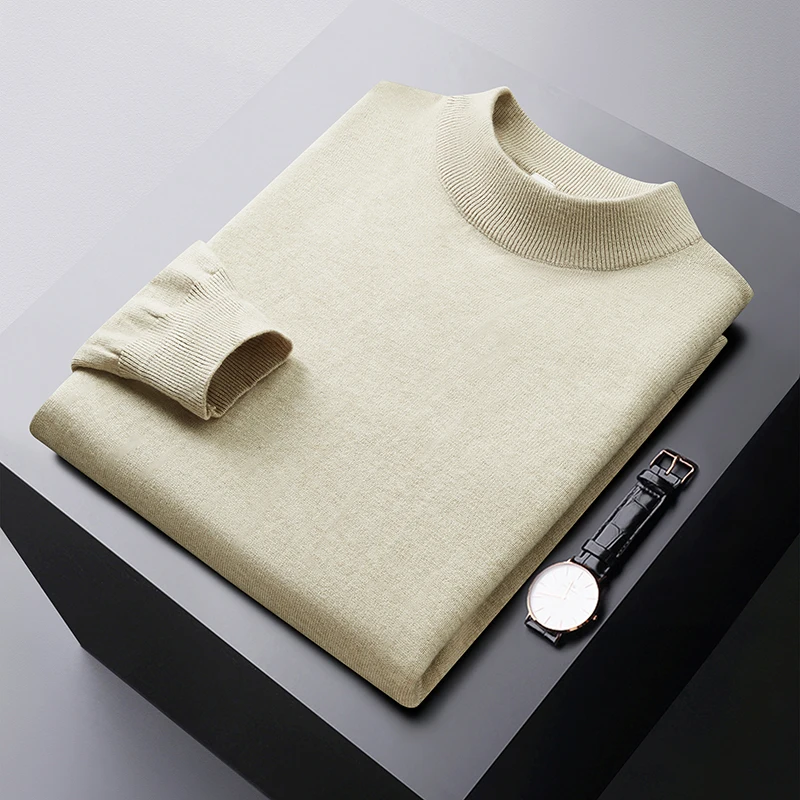 Autumn and Winter solid color sweater men's elastic comfortable warm cold-resistant top fashion casual half turtleneck sweater 2