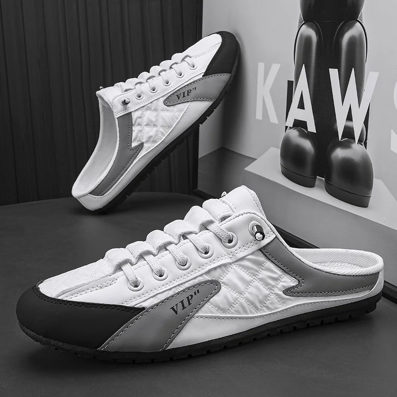 Fashion Men 2023 New Style Wild Flat Slippers Summer Mules Thin Mens Half Slippers Shoes Casual Flats Sandals Loafers Sneakers