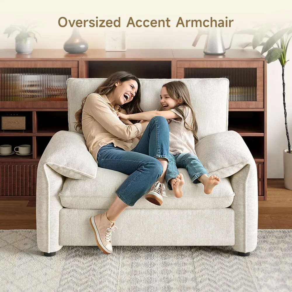 oversized accent chair, 42 inch chenille fabric armchair, comfy single sofa chair with padded arms, pocket spring cushion, moder