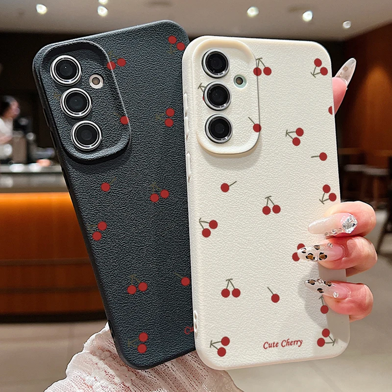 Red Cherry Leather Texture Silicone Phone Case Cover