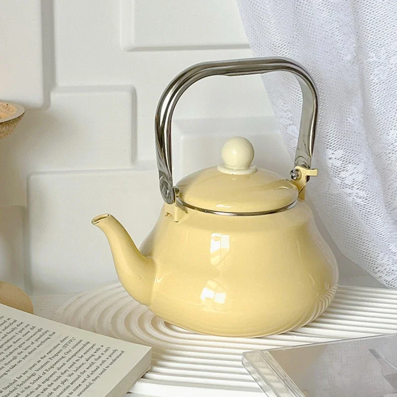 Japanese Retro Enamel Kettle, Fashionable Hot Water Teapot, Compatible with Gas Induction Cookers, Elegant Boiling Kettle