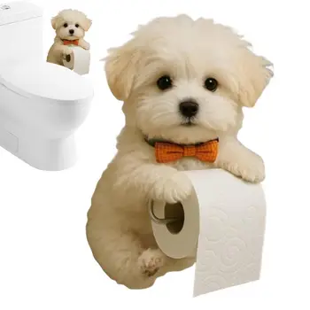 Porta carta igienica per cani in resina Dispenser decorativo per fazzoletti per montaggio a parete a forma di cane 3D salvaspazio multifunzionale