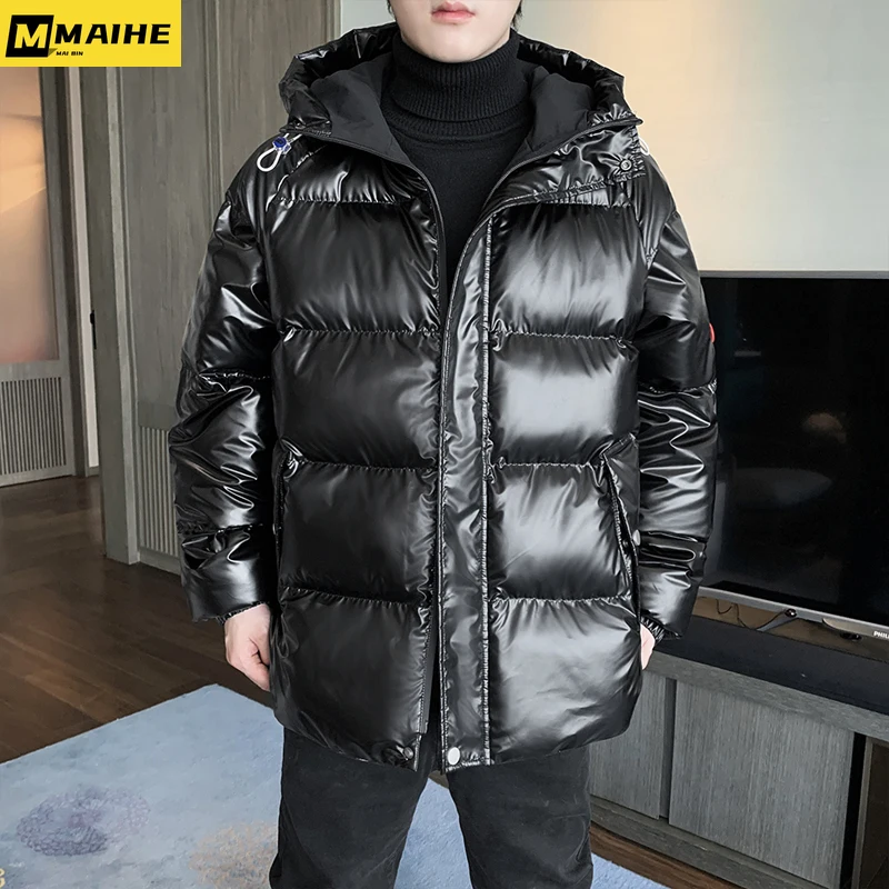 2023 new autumn/Winter jacket Men's parkas thickened waterproof warm coats Men's hooded bright Harajuku padded jacket extra size