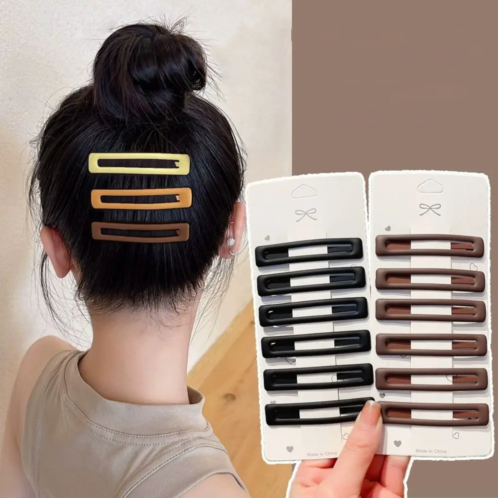 6pcs/set Large Korean Style Rectangle Hairpins Frosting Solid Color Geometry Barrettes Metal Barrettes Party
