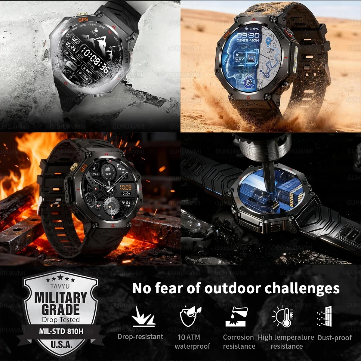 T-Rex 3 Ultra Military Grade GPS Smart Watch 10ATM Waterproof Compass Altimeter Barometric AMOLED Men HD Call Sports Smartwatch