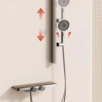 ห้องน้ําก๊อกน้ําชุดทองเหลืองดิจิตอลแสดงสีขาวสีเทาอ่างอาบน้ําก๊อกน้ําสไตล์แผ่นใหญ่ Thermostatic สไตล์ Slid Bar 3