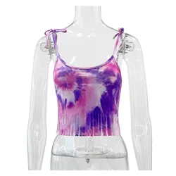 2022 novo verão novo vestido feminino sexy moda tassel tie dye aberto umbigo cinta aberta volta uma linha colarinho topo imagem cor fina