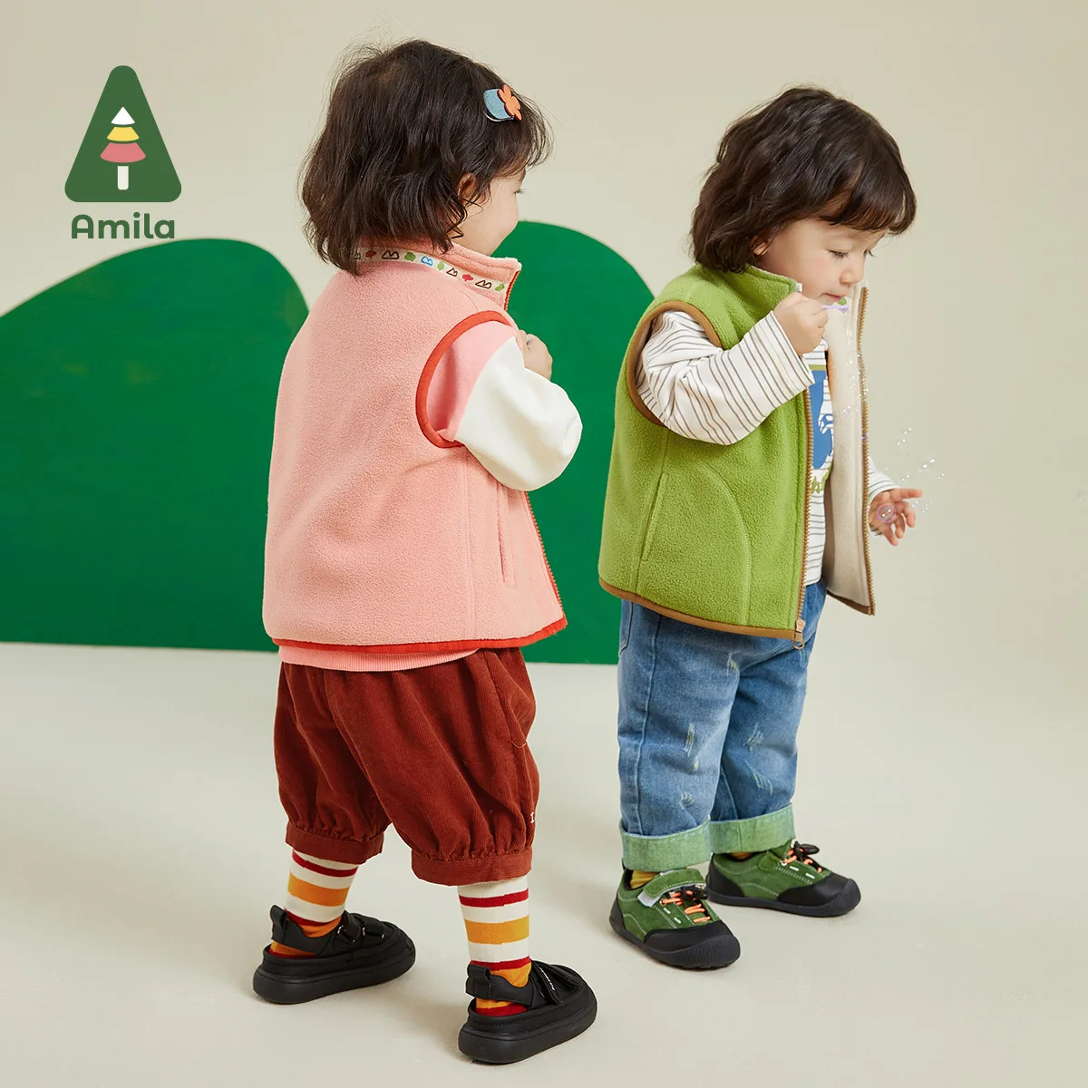 Amila Vest For Boys Girls Autumn New Contrast Color Two Sided Wear Simple Versatile Warm Breathable Fashion Baby Clothes