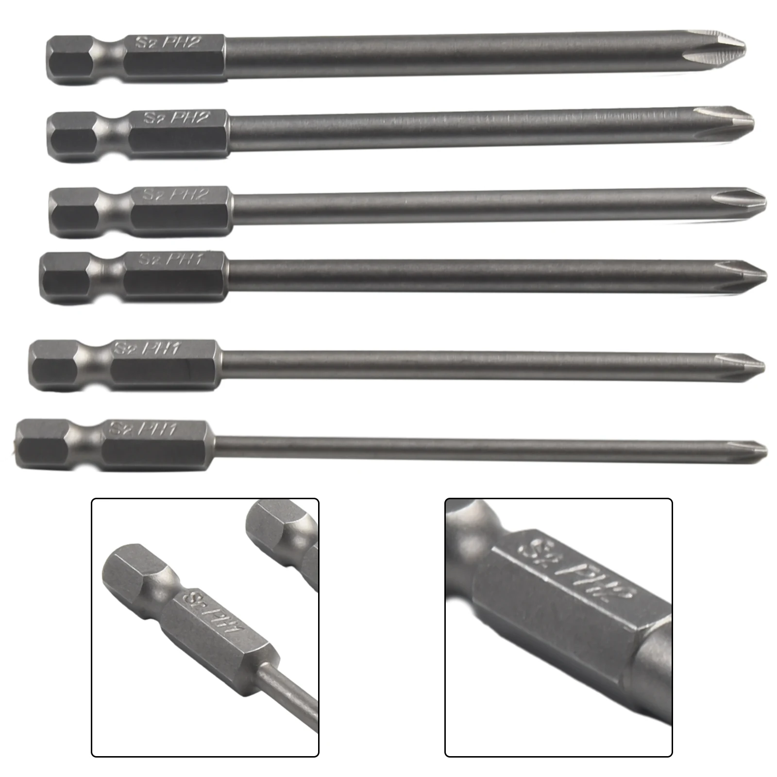 

6Pcs/Set Screwdriver Bits 1/4'' Shank 100mm Long Steel Magnetic Hex Cross Head Screwdriver Bit Tools PH1//PH2 Hand Tools