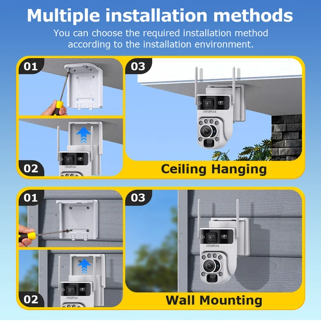 SHIWOJIA 20X Zoom Solar Security Camera 4G SIM Outdoor WIFI PTZ Camera Dual Screens Recording Humanoid Tracking Video CCTV Camer 3