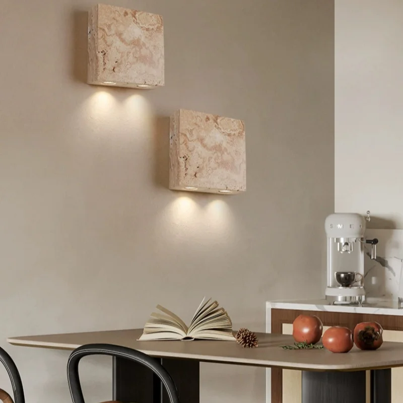 Modern Minimalist Square Natural Stone LED Wall Lamp Bedroom Living Room Staircase Corridor Atmosphere Light Home Decor Fixtures