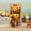 CUTEBEE DIY Book Nook Dollhouse Booknook with Touch Light Dust Cover Bookshelf Insert for Decor Gift Antique Shop of Grandfather 5
