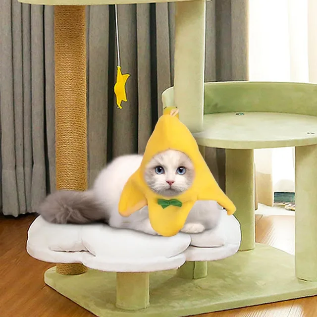 Fashion Pet Headwear Cute Banana Shape Hat With Bow Soft Comfortable Pet Headpiece Pet Cat Clothing Accessories Pet Supplies