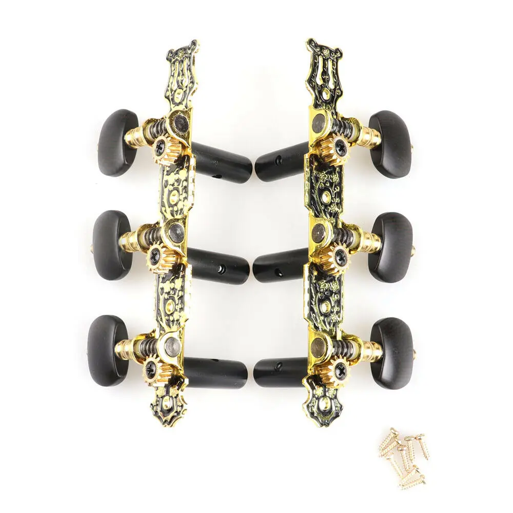 

Guitar Tuners Machine Heads (Long) 3+3 Set Tuning Keys Machine Pegs for Classical Guitar Gold Black Plated AO-020HV3P