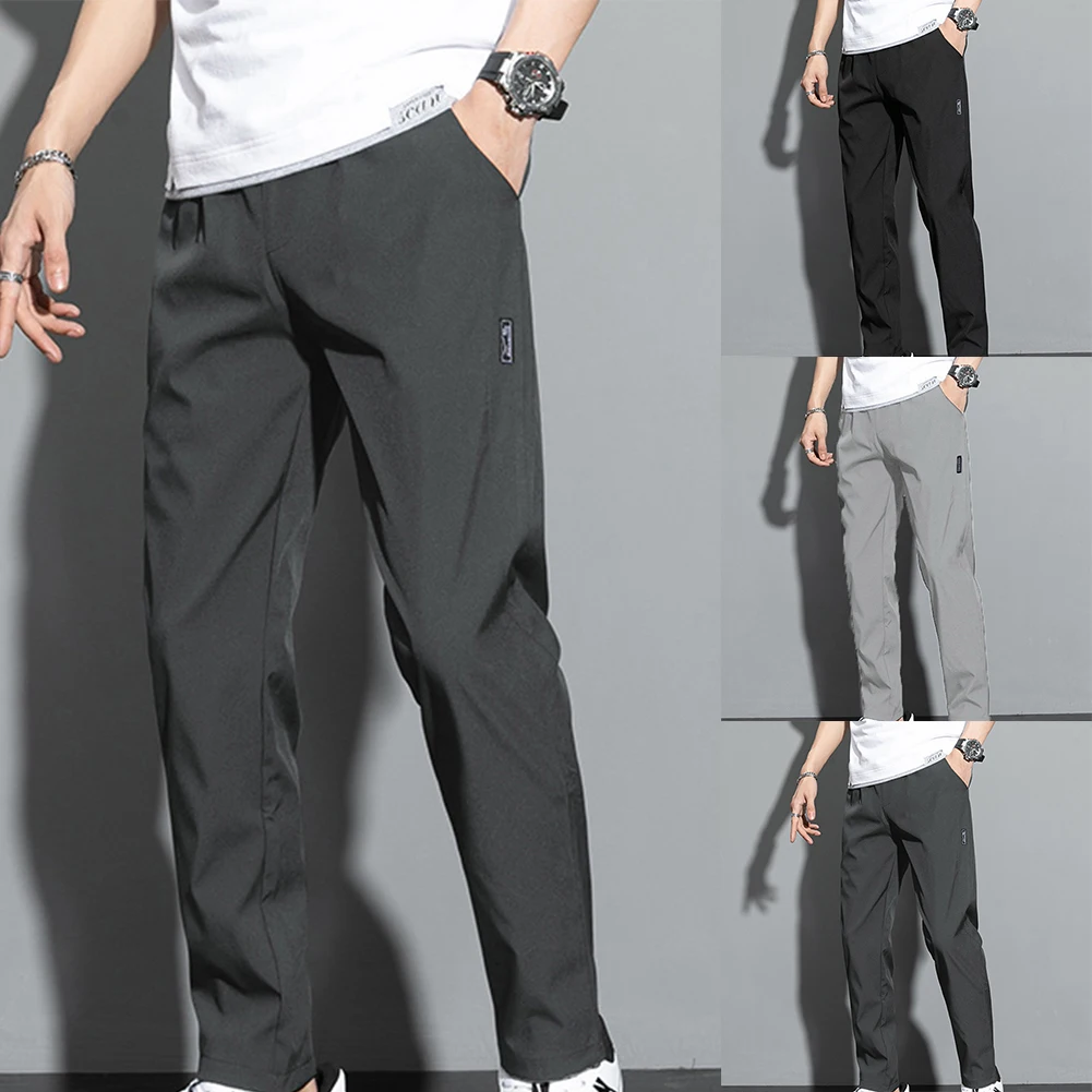 Spring Mens Sweatpants Loose Stretch Active Track Joggers Pockets Gym Workout Pants Casual Male Solid Color Trousers