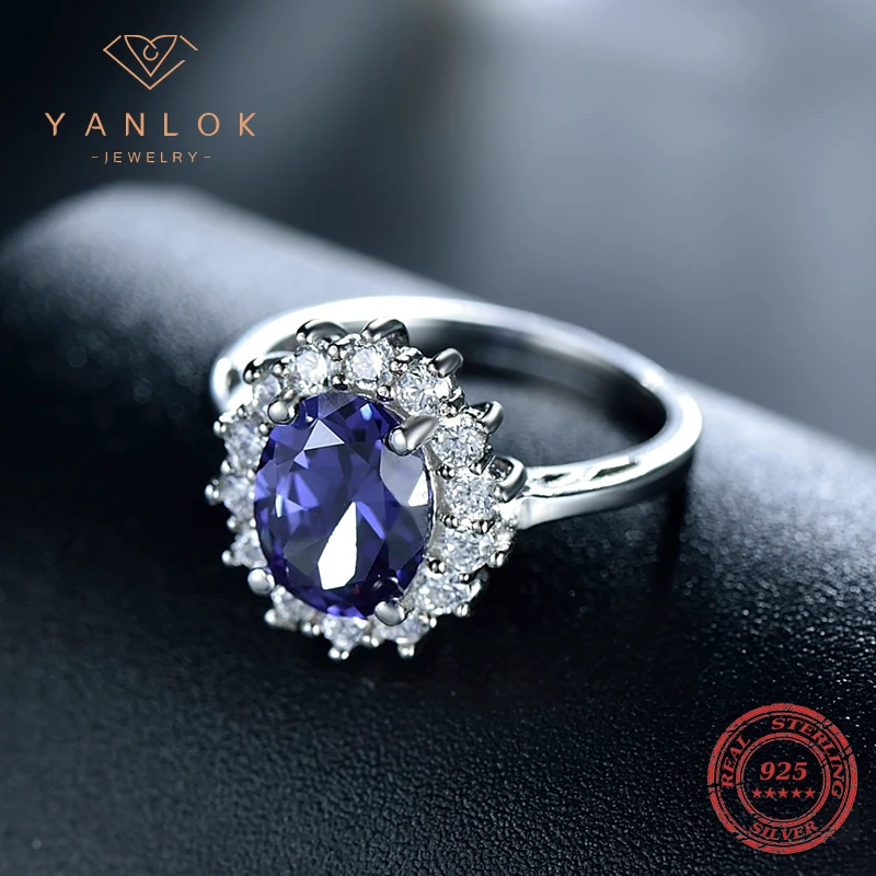 YANLOK Oval 925 Sterling Silver 5A Cubic Zirconia Multi-Color Flower shaped Engagement Ring for Women  Fine Jewelry Gift 6