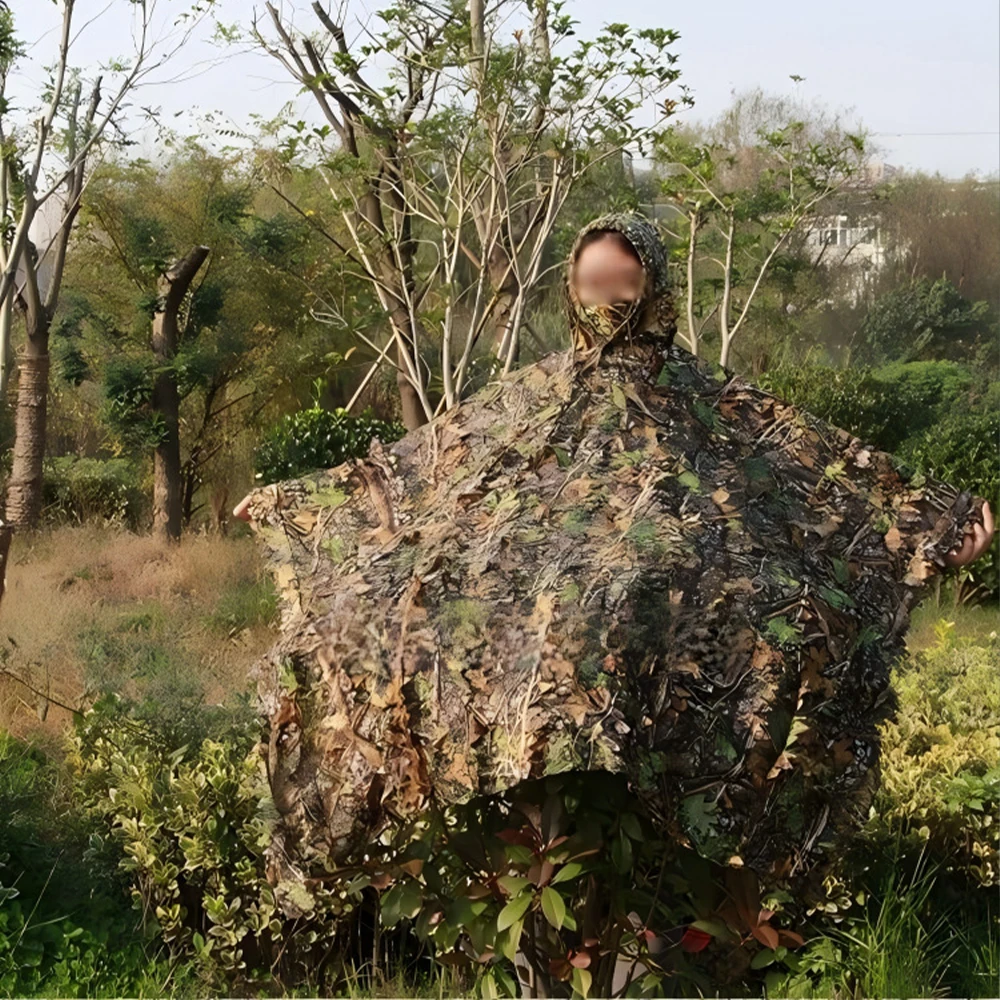 Poncho camouflage feuilles 3D - Discret pour pêche en rivière et sous-bois