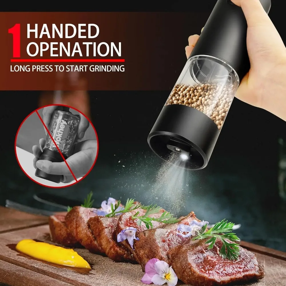 Electric Salt and Pepper Grinder Set Automatic Mill Adjustable Coarseness One-Hand Operation