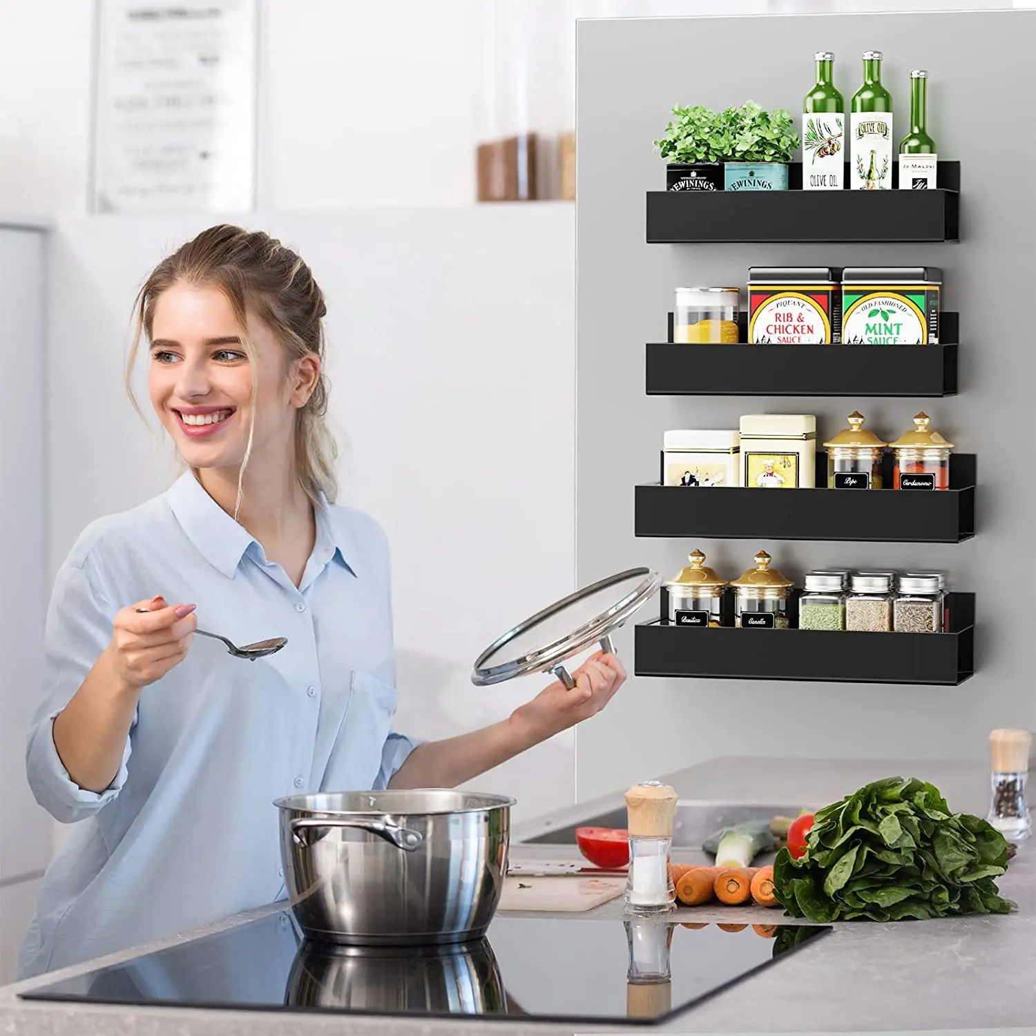 Magnetic Black Iron Spice Storage Rack