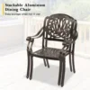 Set of 2 Cast Aluminum Patio Dining Chairs with Cushions, Stackable Outdoor Bistro Chairs for Balcony Backyard Antique Bronze 4