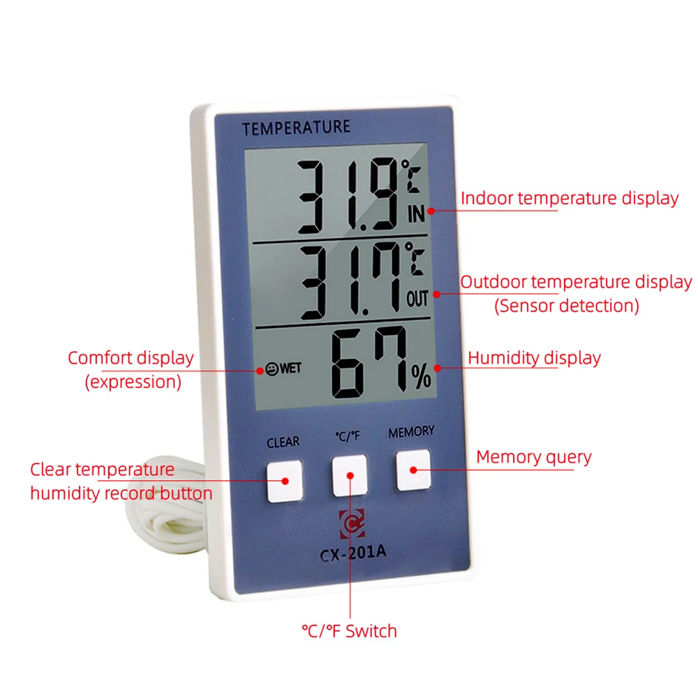 Digital Thermometer Hygrometer Indoor Outdoor Temperature Humidity