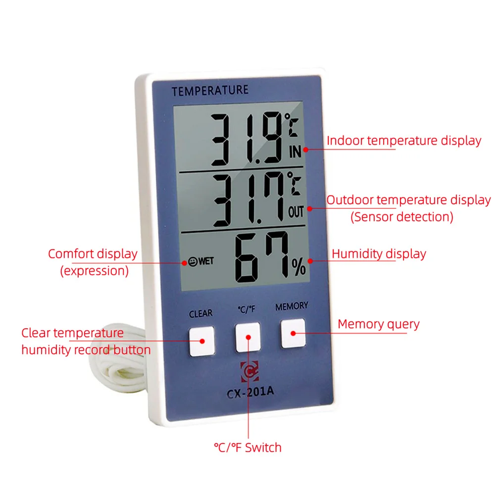 Termometro digitale igrometro misuratore di umidità della temperatura per  interni ed esterni C/F Display LCD sensore sonda stazione meteorologica -  AliExpress