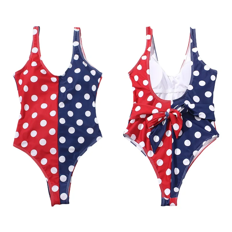 2022 Sexy Women Swimsuit Summer Contrast Color Dot Print Padded