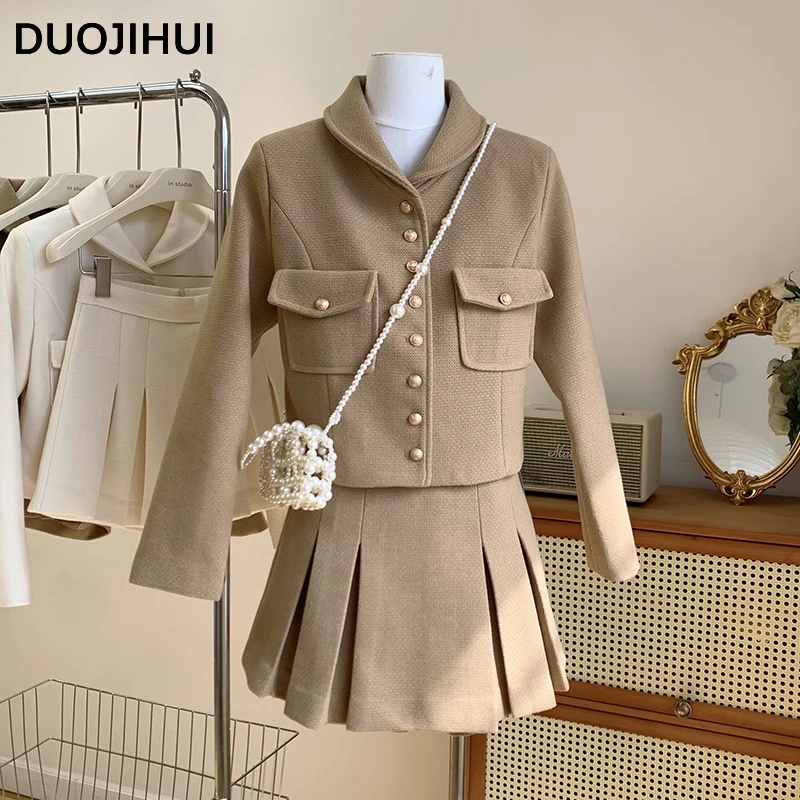DUOJIHUI Two Piece Autumn Elegant Loose Female Shorts New Chicly Single Breasted Cardigan Basic Solid Color Fashion Women Shorts