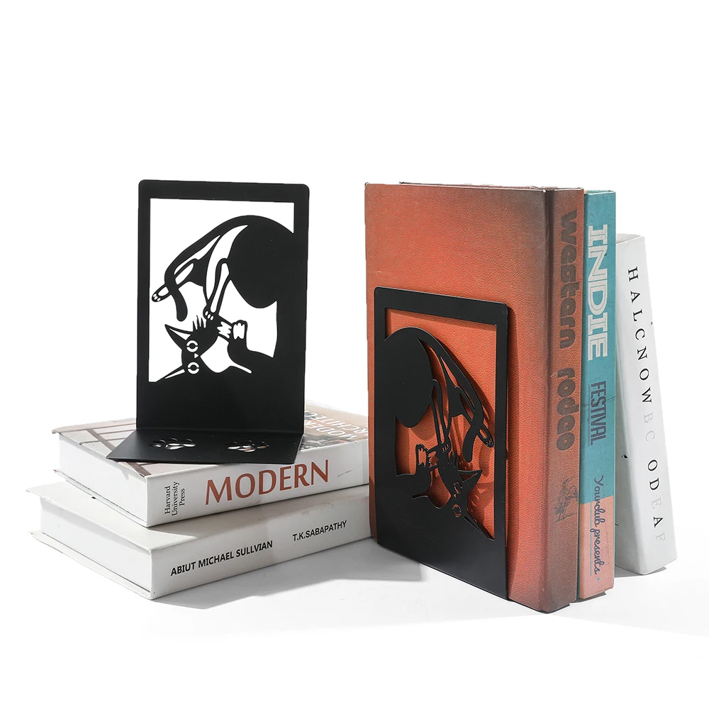 2Pcs Style Black Cat Book Ends Heavy Book Iron Bookends Gift for Book Loves Home Desk Book Rack Office Supplies Stand Iron 4