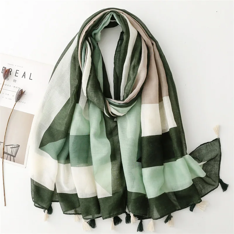 

2023 Fashion Geometry Pattern Tassel Scarves Shawls Long Foulard Wrap Hijab Free Shipping