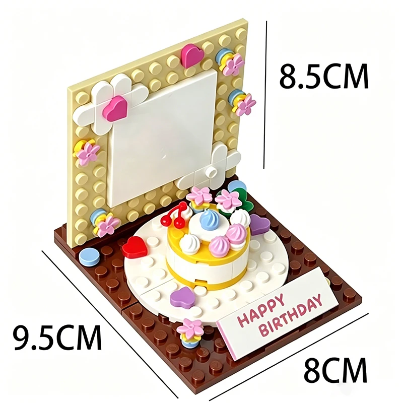 모크 크리에이티브 빌딩 블록 생일 케이크 촛불 불기 사진 벽 박스 모델 세트 조립 브릭 장난감 남자친구 커플 선물