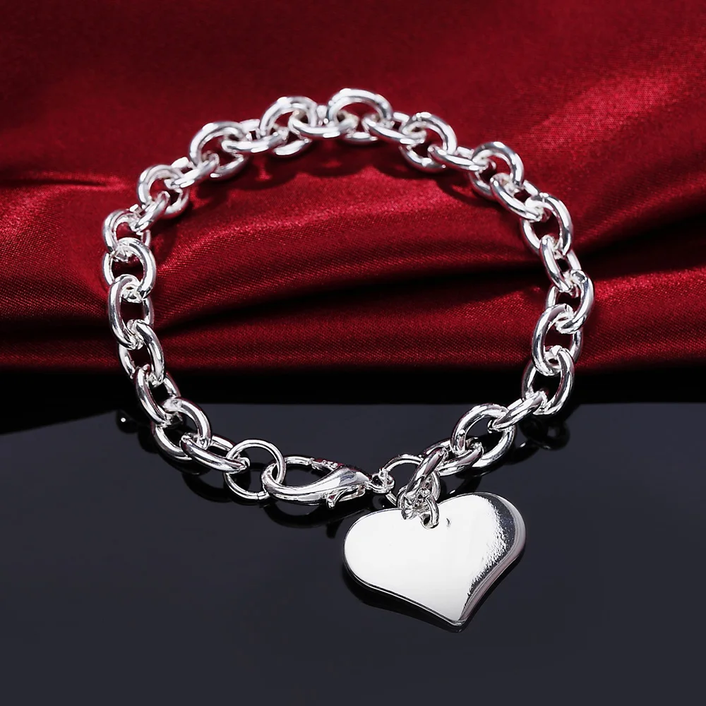 

925 Sterling silver Bracelets for women hanging Simple heart card chain Wedding party lady Valentine's Day gifts Jewelry