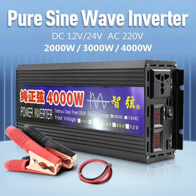 Onduleur solaire à onde sinusoïdale pure avec affichage LED, onduleurs de  voiture, convertisseur de tension, DC 12V, 24V à AC 2000 V, 3000W, 4000W,  220 W, nouveau - AliExpress