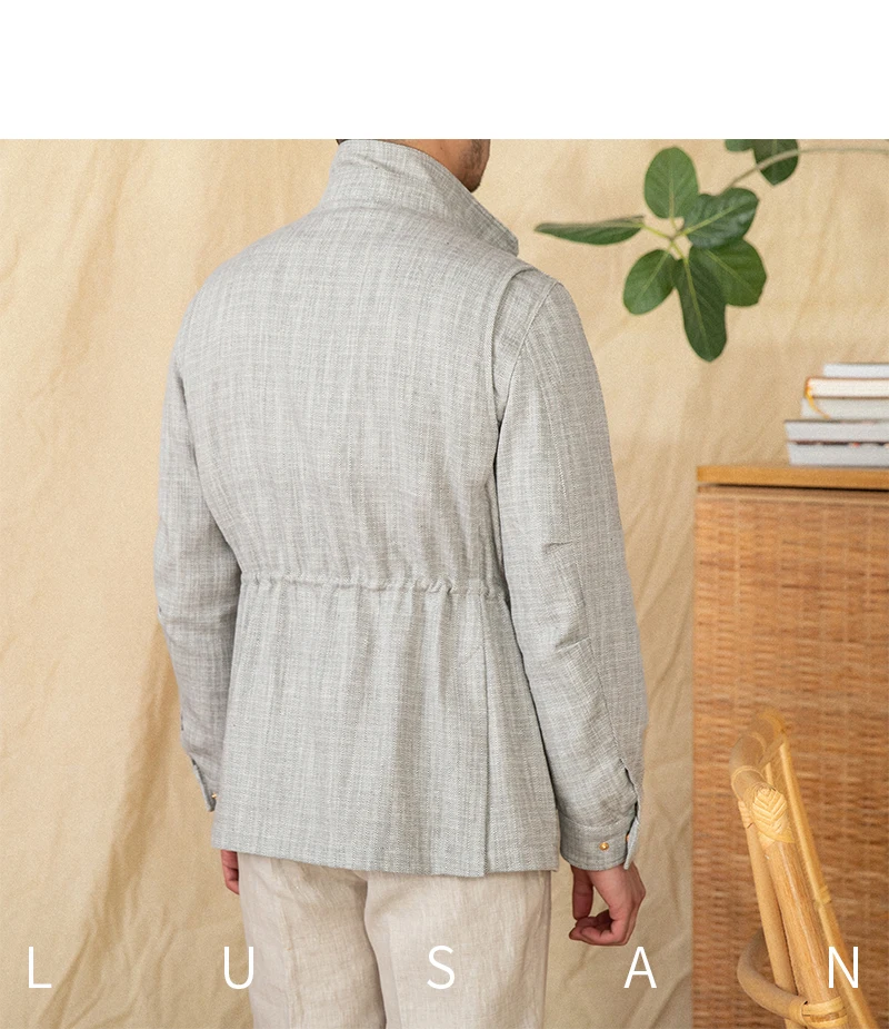 Baumwolle und Leinen, vertikaler Kragen, enge Taille, M65-Jagdjacke, Retro-All-Match-Frühlings- und Sommer-leichte Freizeitjacke – Detail 12