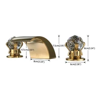 LED Widespread Bathroom Faucet Waterfall Gold Polished Lavatory Faucets Basin Mixer Tap 2 Crystal Knobs 3 Holes 2