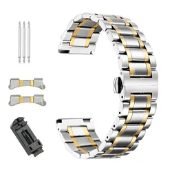 Sleek Stainless Steel Quick Release Universal Watch Strap - 14mm (Silver - Gold)
